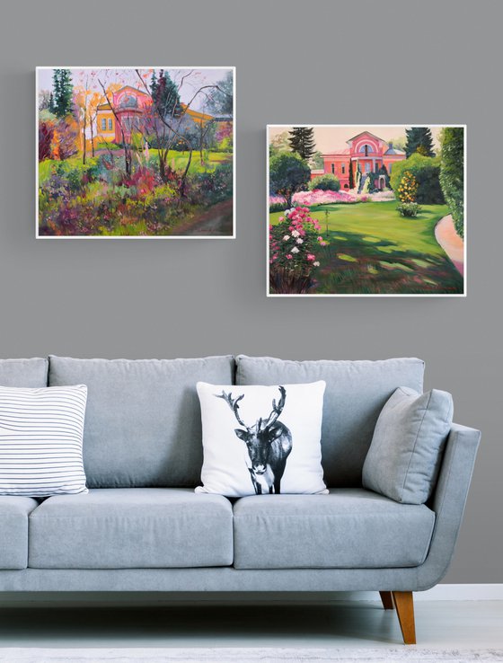 Diptych Impressionist landscape with a Manor