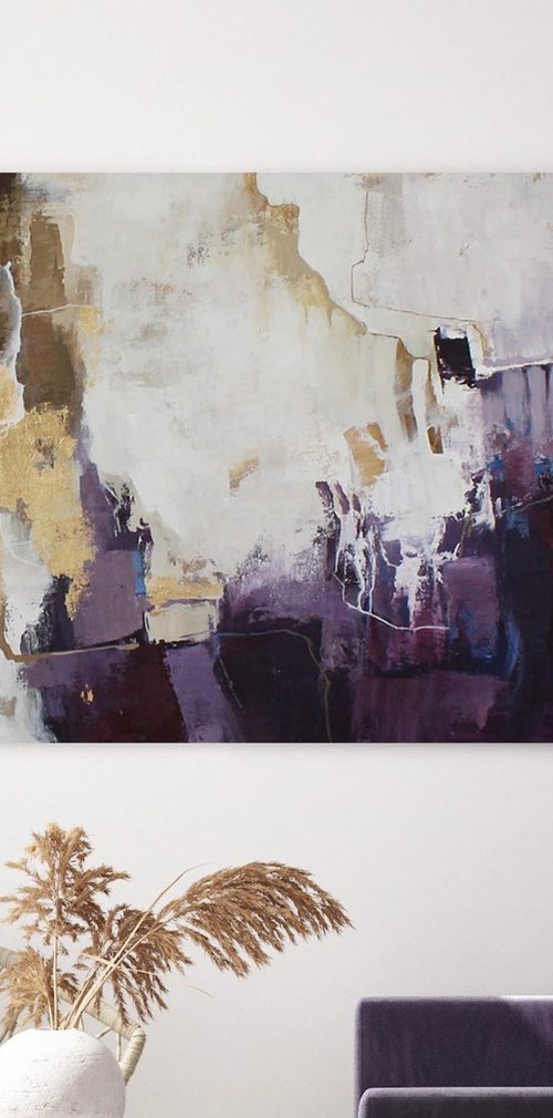 "Flash 2" Purple gold abstract acrylic art by Yana Sagan