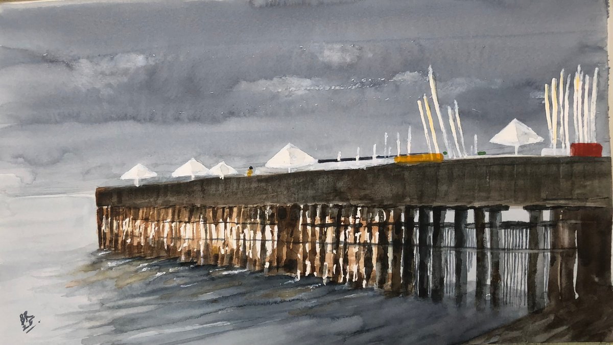 Impressionistic Landscape Watercolour By Bernd Rieve, 16 X 9, Brighton Bath (Not Yours), Original Artwork