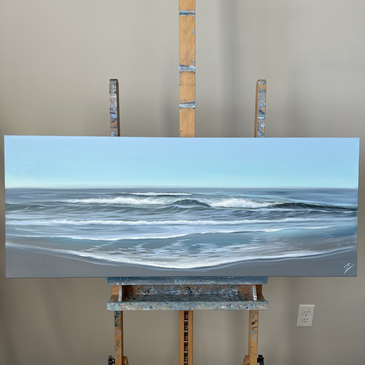 Photorealistic Landscape Oil Painting By Eva Volf, 40 X 16, By The Water