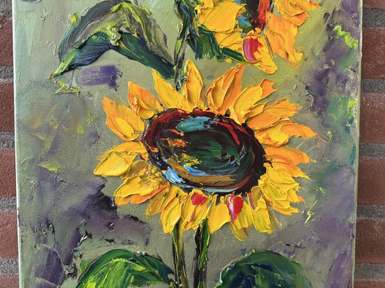 Sunflower impasto art