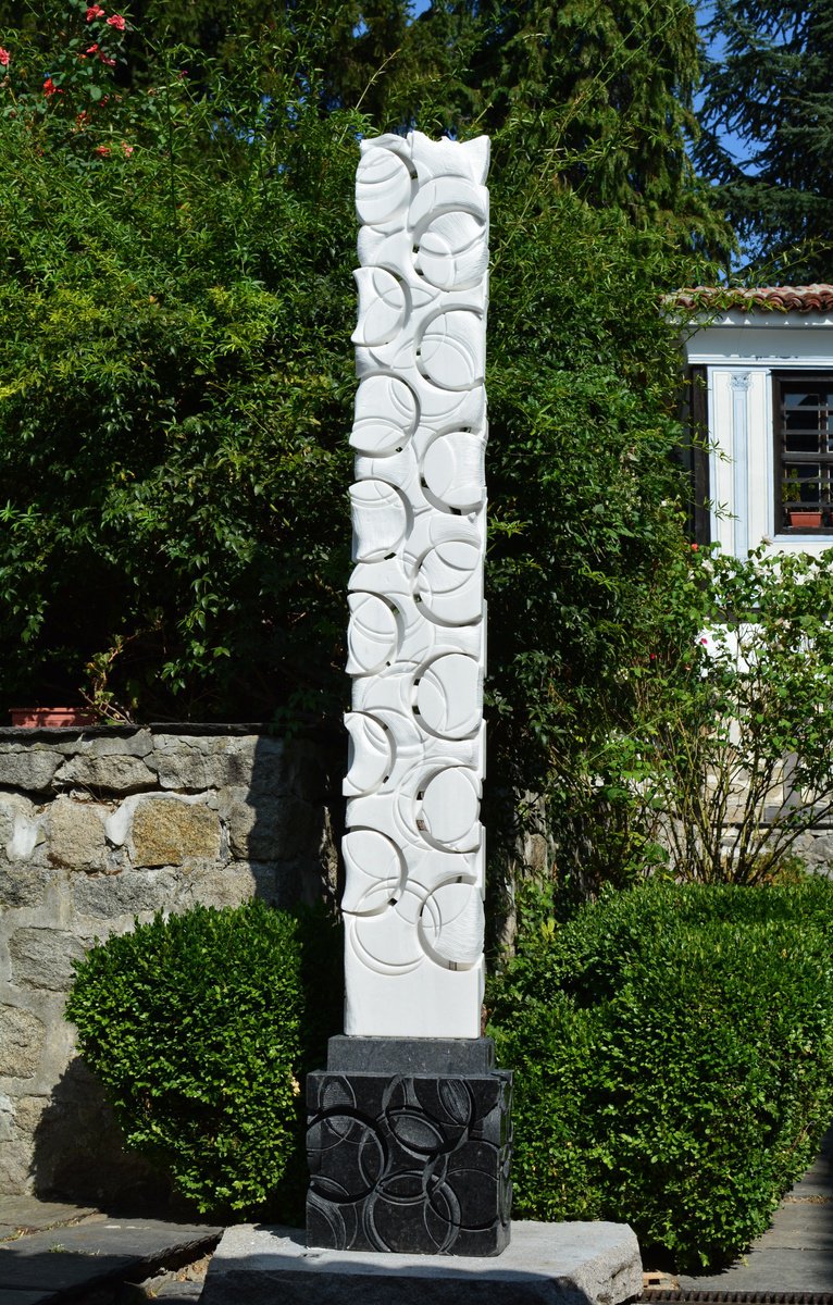 Geometric Abstract Stone Sculpture By Ognyan Chitakov, 17 X 102", "Jazz", Original Artwork