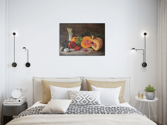 "Delicious still life." still life  liGHt original painting PALETTE KNIFE  GIFT (2016)