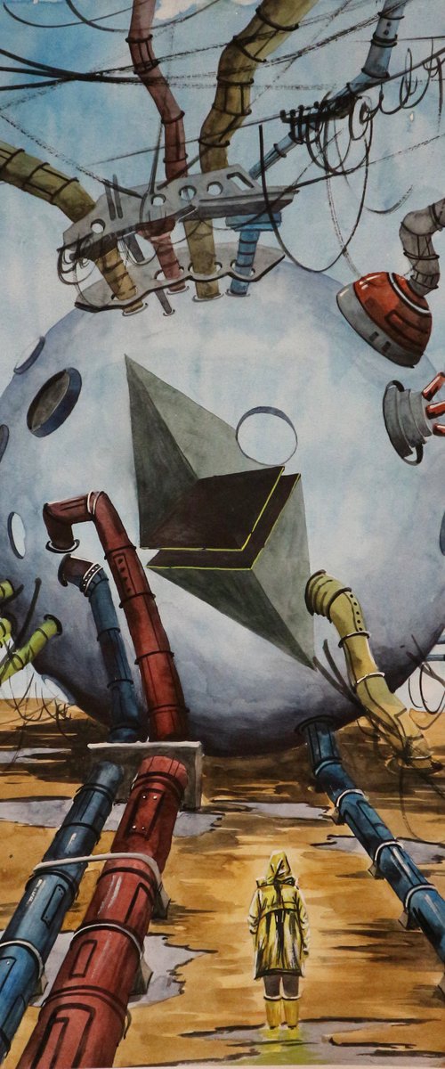 "Ethereum manufacture" 2021 Watercolor on paper 60x42 by Eugene Gorbachenko