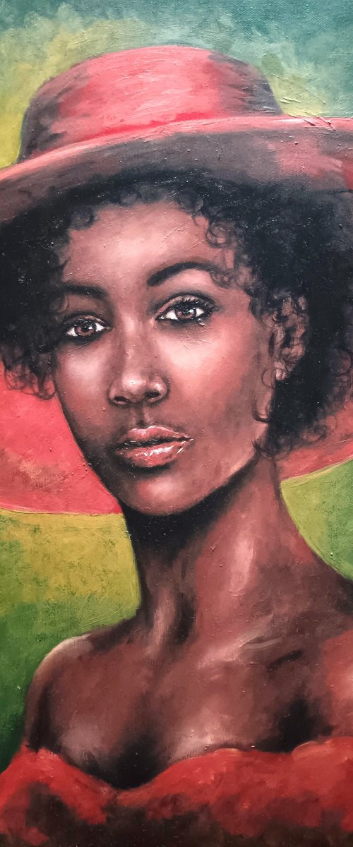 African woman in red by Mateja Marinko