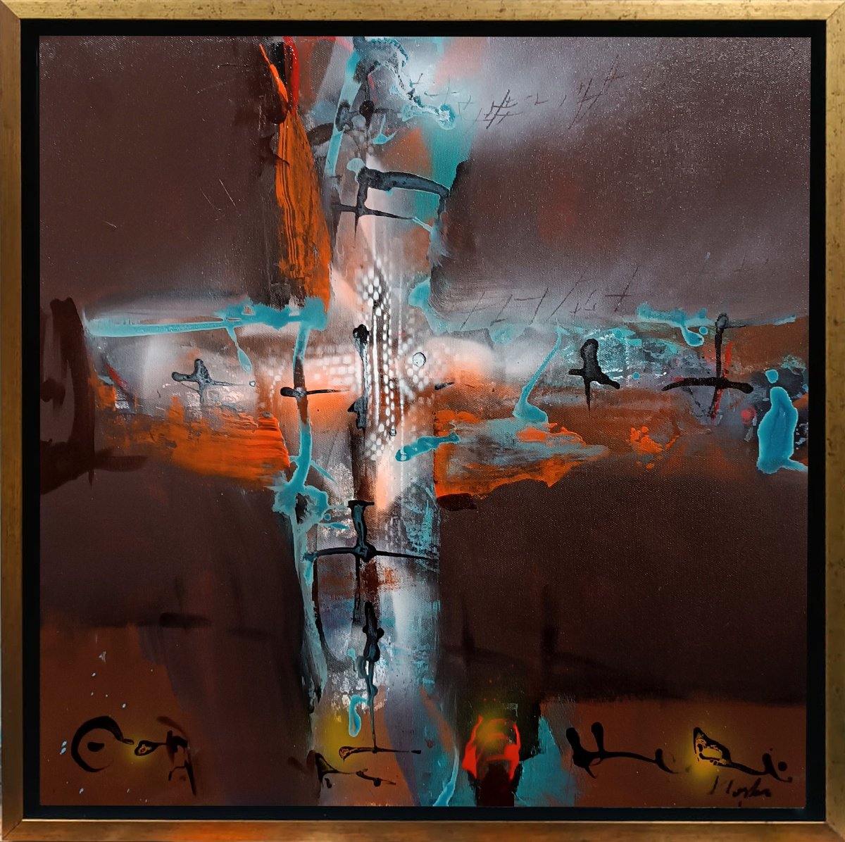 Expressive Abstract Painting By Kloska Ovidiu, 26 X 26", Unseen Architect, Original Artwork