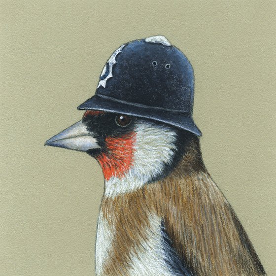 Original pastel drawing bird "European goldfinch"