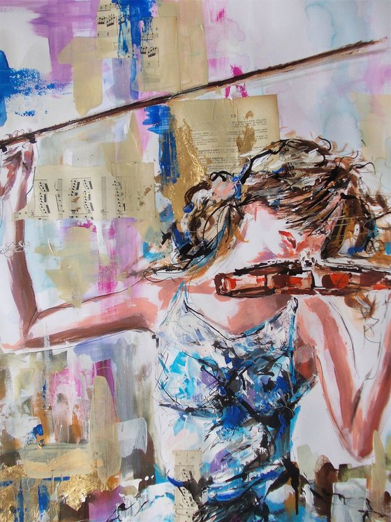 Allegro- Woman violinist acrylic mixed media painting on paper