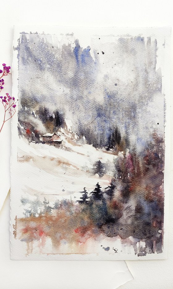Original Rhone alps France landscape, wall art original, watercolour painting