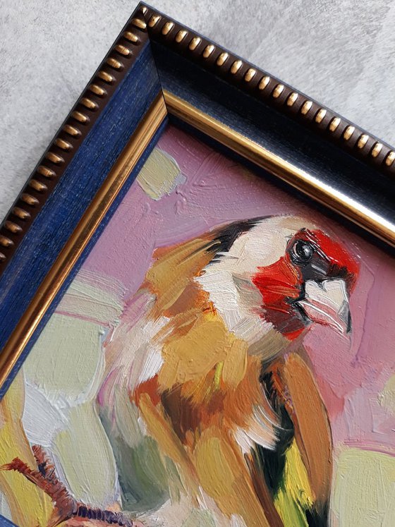 Goldfinch bird oil painting in frame