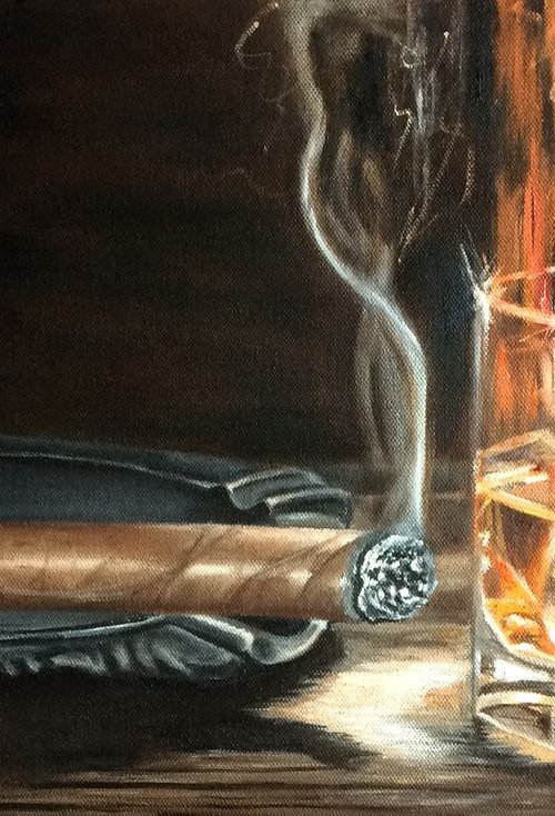 Cigar and Whisky. Still life for Man by Ira Whittaker
