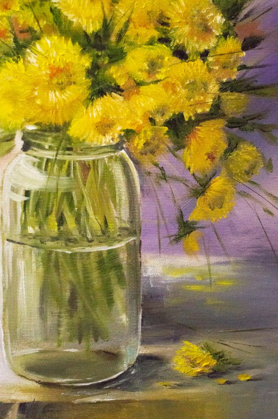 ''SUNNY DANDELIONS''.  Wild flowers. Original oil painting