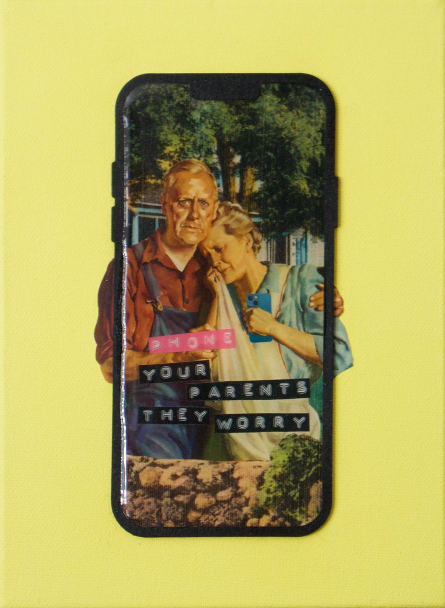 Portrait Collage By Angus Vine, 8 X 10, Phone Your Parents, Original Artwork