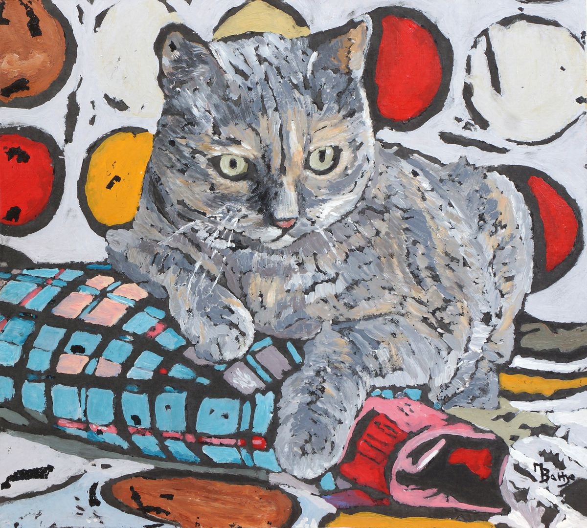 Cool Cat On A Hot Water Bottle - Framed - Ready To Hang - Ink Resist Painting by Margaret Battye