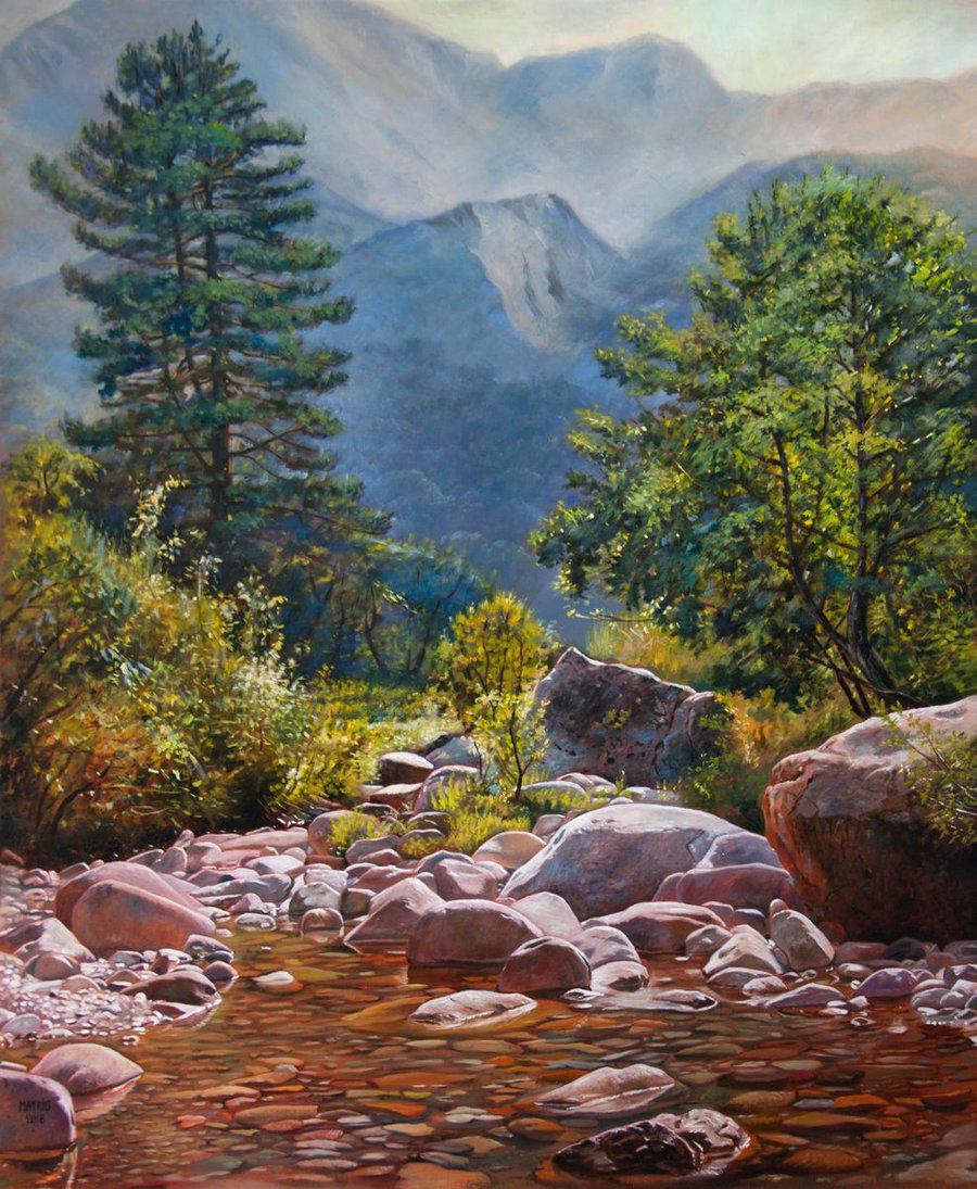 River Flowing from the Mountains (Original Oil Painting, 100% Handmade ...