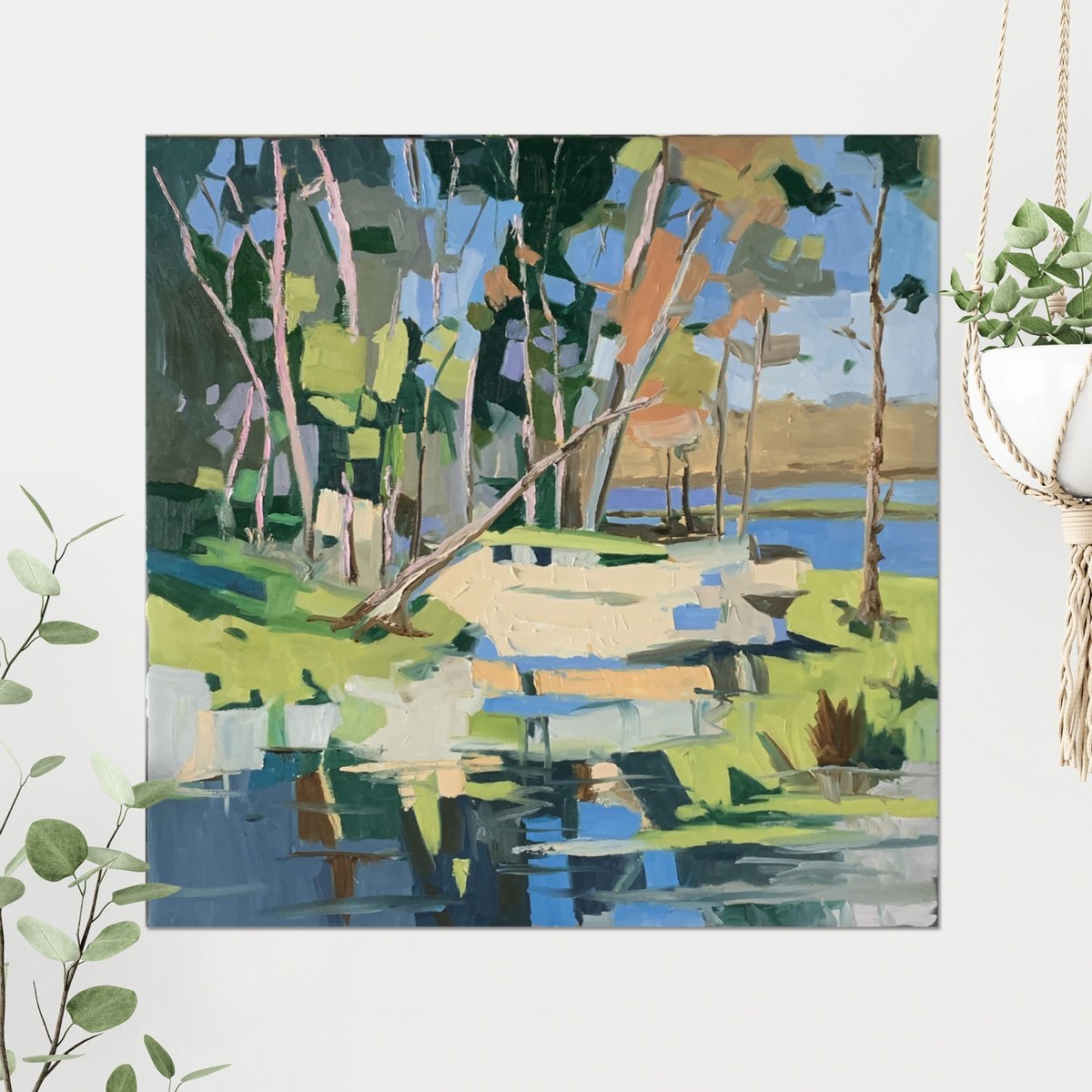 Expressive Landscape Oil Painting By Vita Schagen, 24 X 24", Forest Music., Original Artwork