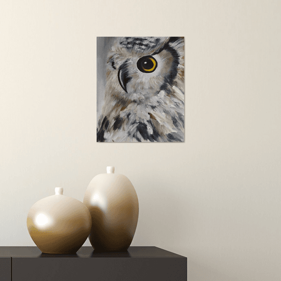 Owl, original bird oil painting, small gift idea, art for home