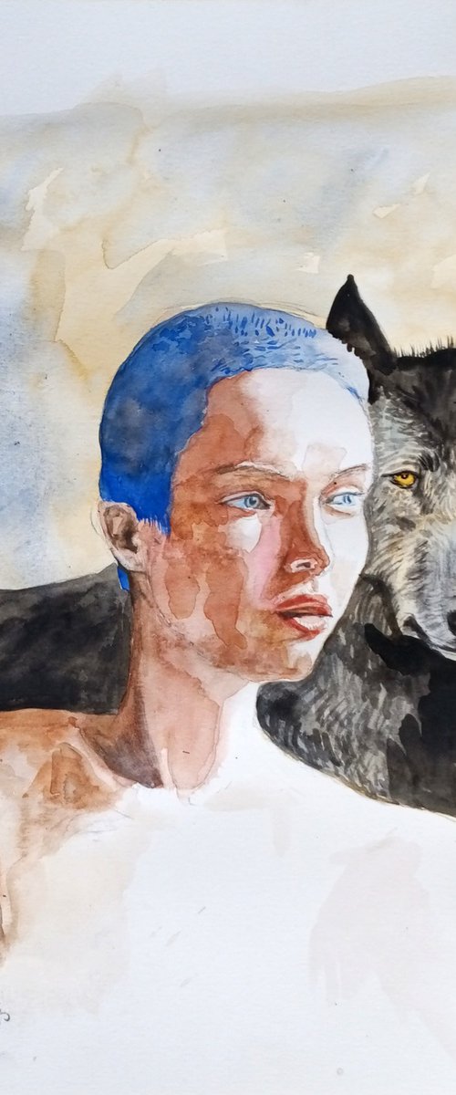 Girl with wolf by paolo beneforti