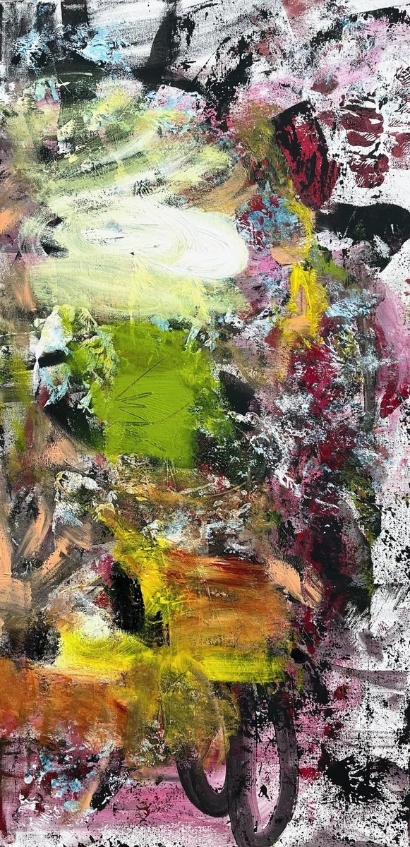 Expressive Abstract Acrylic Painting By Christel Haag, 20 X 39, Glorious Days, Original Artwork