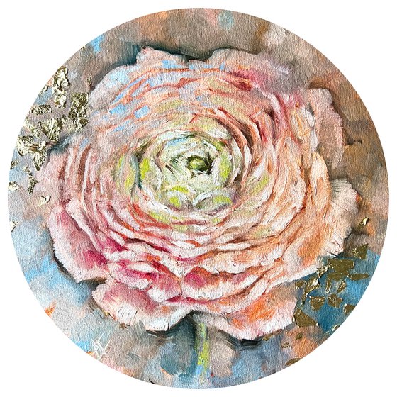 “For you” round Ranunculus oil painting