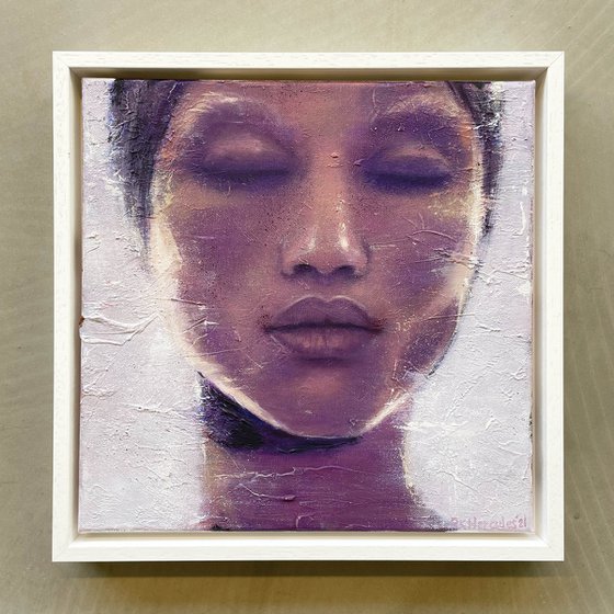 Georgia | Oil painting woman modern artwork on canvas purple colorful contemporary portrait