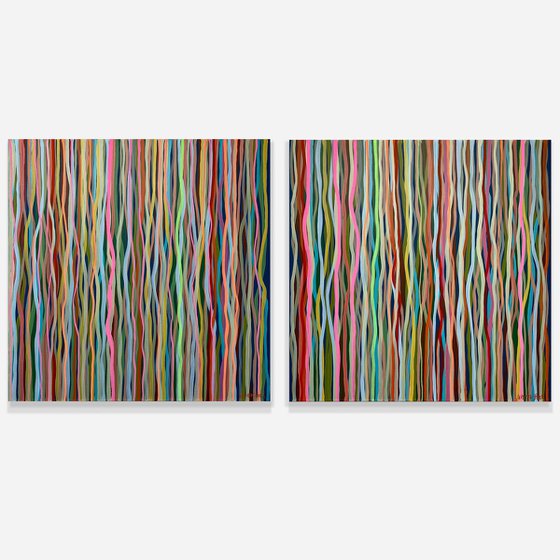 Groove to the Move Duo - 66cm square each - acrylic painting on canvas