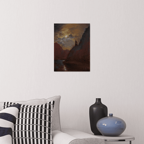 Home: Gothic Landscape. Original oil on chunky canvas ideal gift home office contemporary Tonalism.