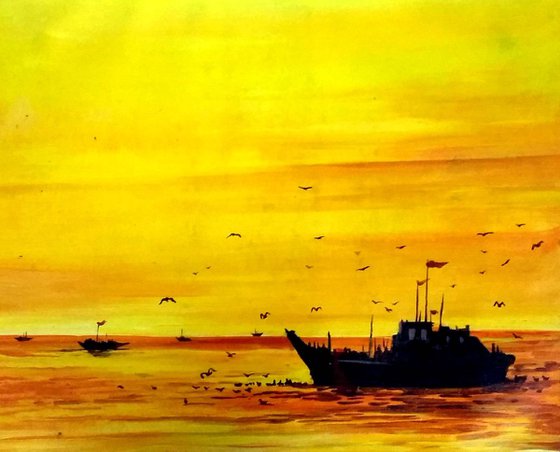 Sunset and Fishing Boats