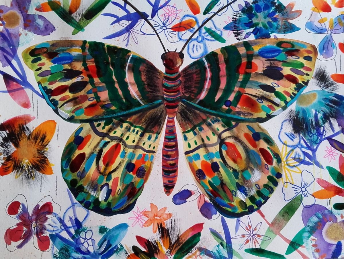 Butterfly Painting Butterfly Flowers Animal Nature by Celine Marcoz
