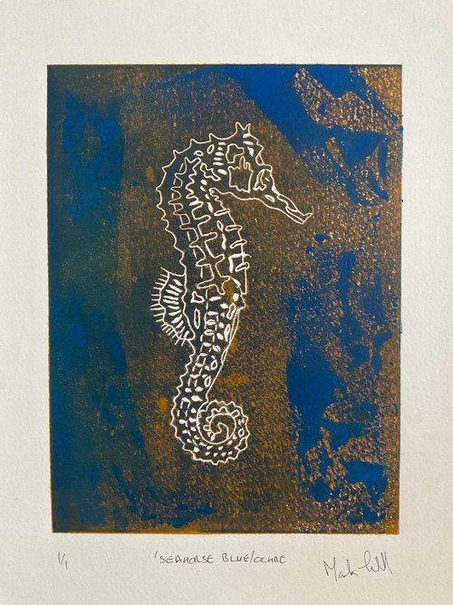 Seahorse, Blue/Ochre by Mark Thirlwell