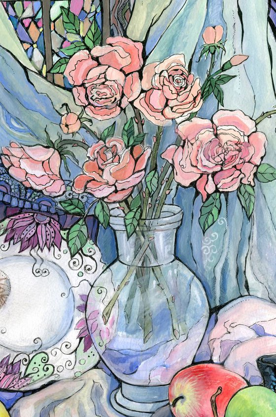 Decorative Still Life with Roses