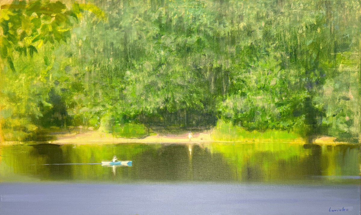 Impressionistic Landscape Oil Painting By Alexander Levich, 79 X 47, White And Blue Canoe (From The Series - The Seasons - ?, Summer), Artfinder