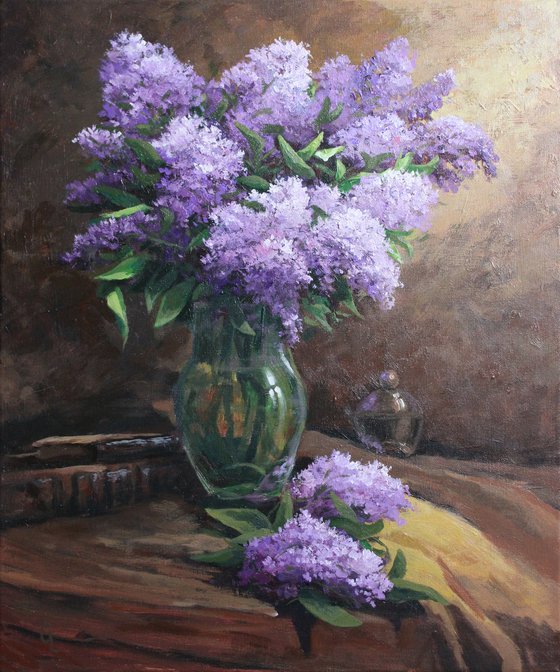 Lilacs in a vase. 50x60 cm. Original painting. For a gift.