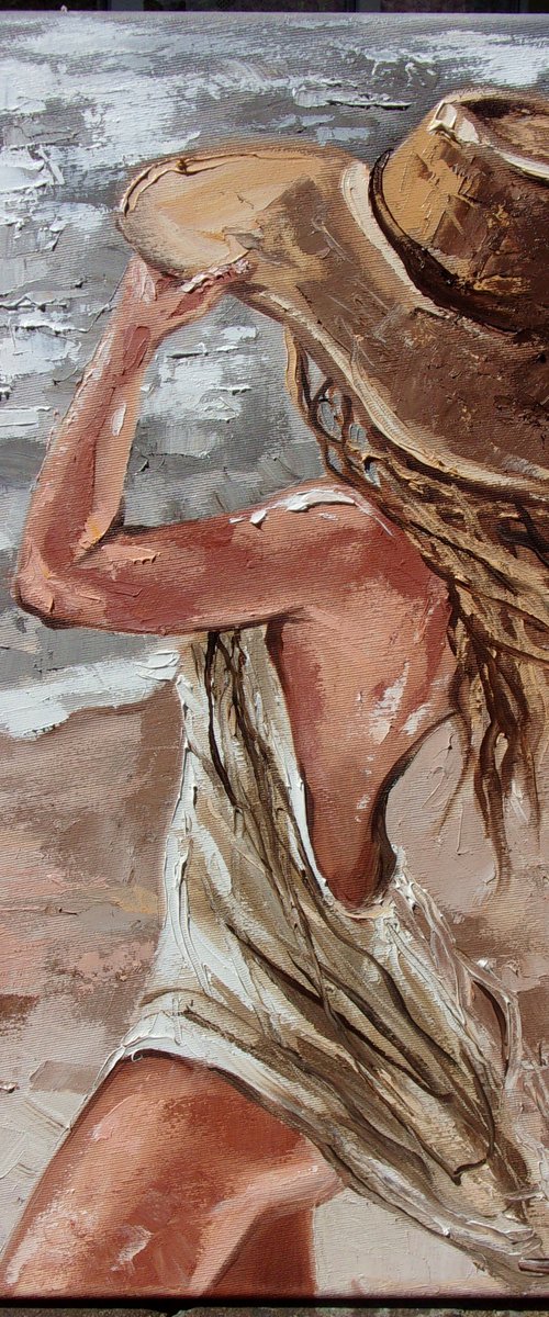 " For MM " SUN SKY SEA SAND liGHt  ORIGINAL OIL PAINTING, GIFT, PALETTE KNIFE by Monika Luniak