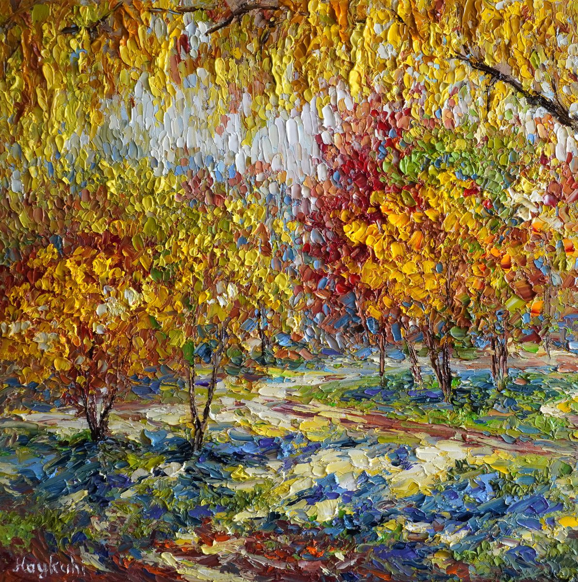 Impressionistic Landscape Oil Painting By Haykuhi Khachatryan, 20 X 20, Golden Breeze, Original Artwork