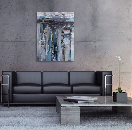 Gray Abstract Painting - 70 x 90 cm - Original oil painting