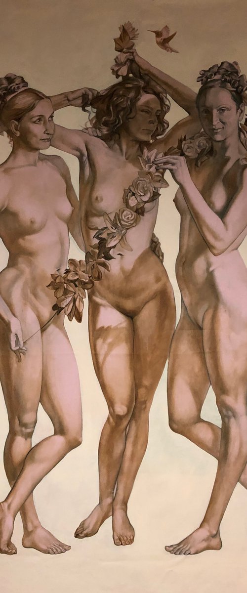 THREE GRACES large oil painting on linen canvas by Genya Gritchin