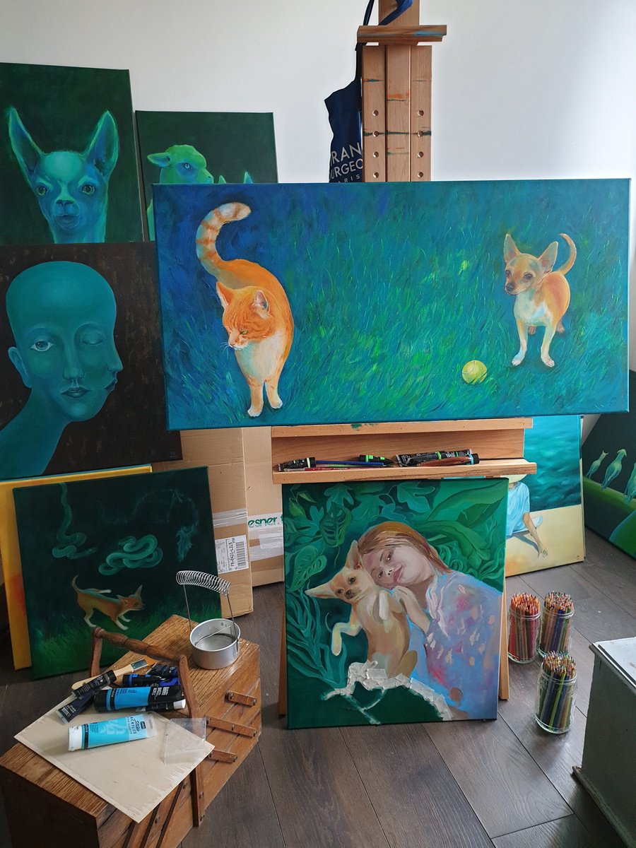 Expressive Animal Acrylic Painting By Ksenia June, 39 X 20", Mooom, Are We Good?, Original Artwork