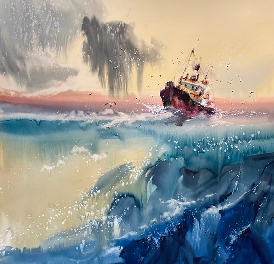 Sold Watercolor "Old boat V” gift For Him