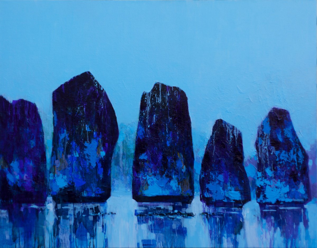 Expressive Landscape Acrylic Painting By The Khanh Bui, 71 X 51", Early Morning Story, Original Artwork