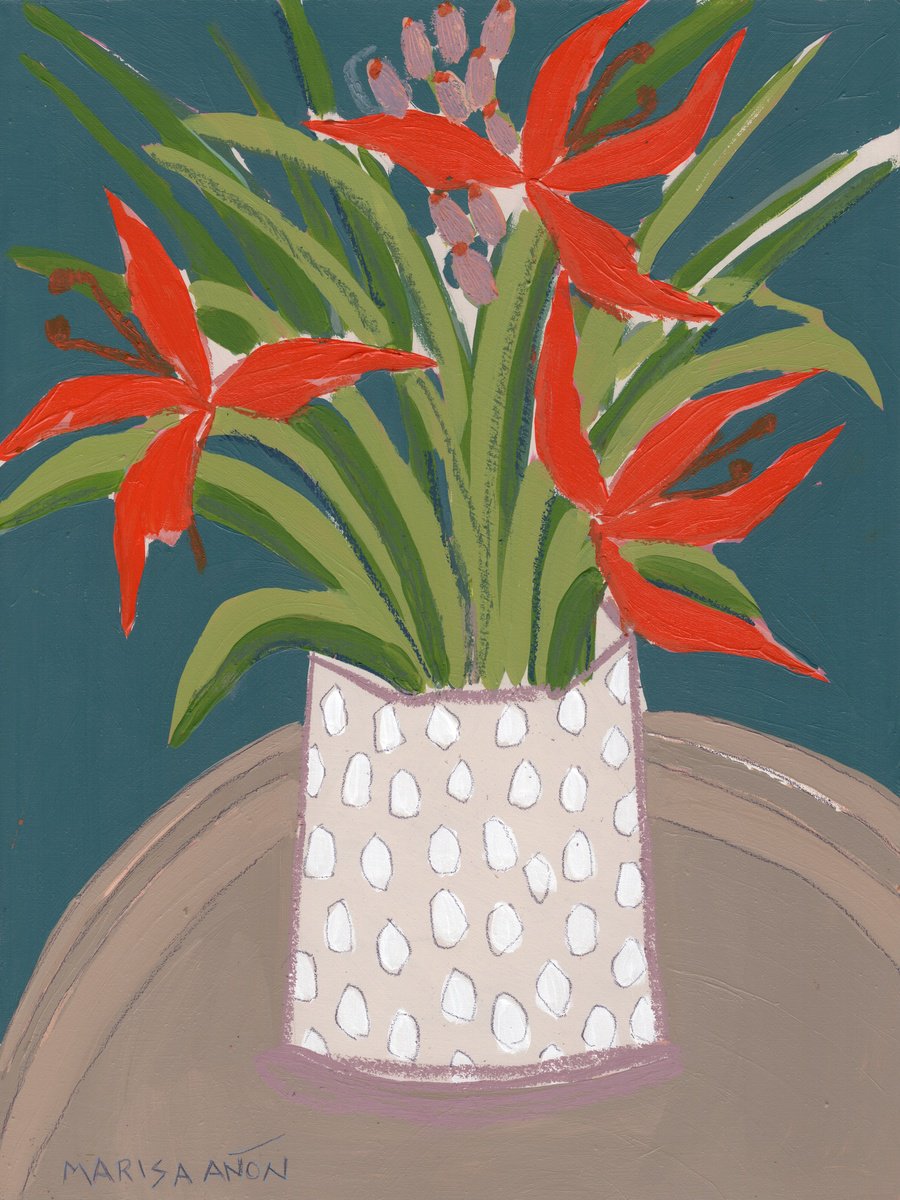 Still Life Painting By Marisa Anon, 13 X 17", Florals In Blue Iv, Original Artwork