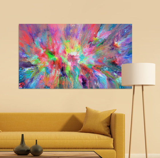 55x31.5'' Large Colorful Ready to Hang Abstract Painting Happy Harmony XXX