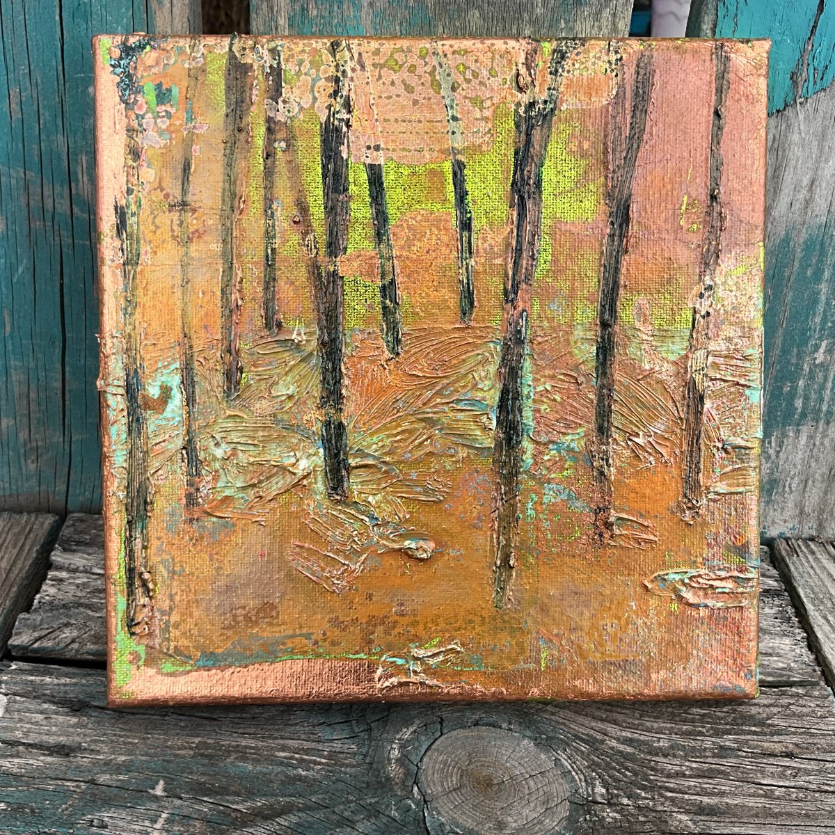 Organic Landscape Painting By Kaliya Ka, 8 X 8", Green Gold 1, Original Artwork