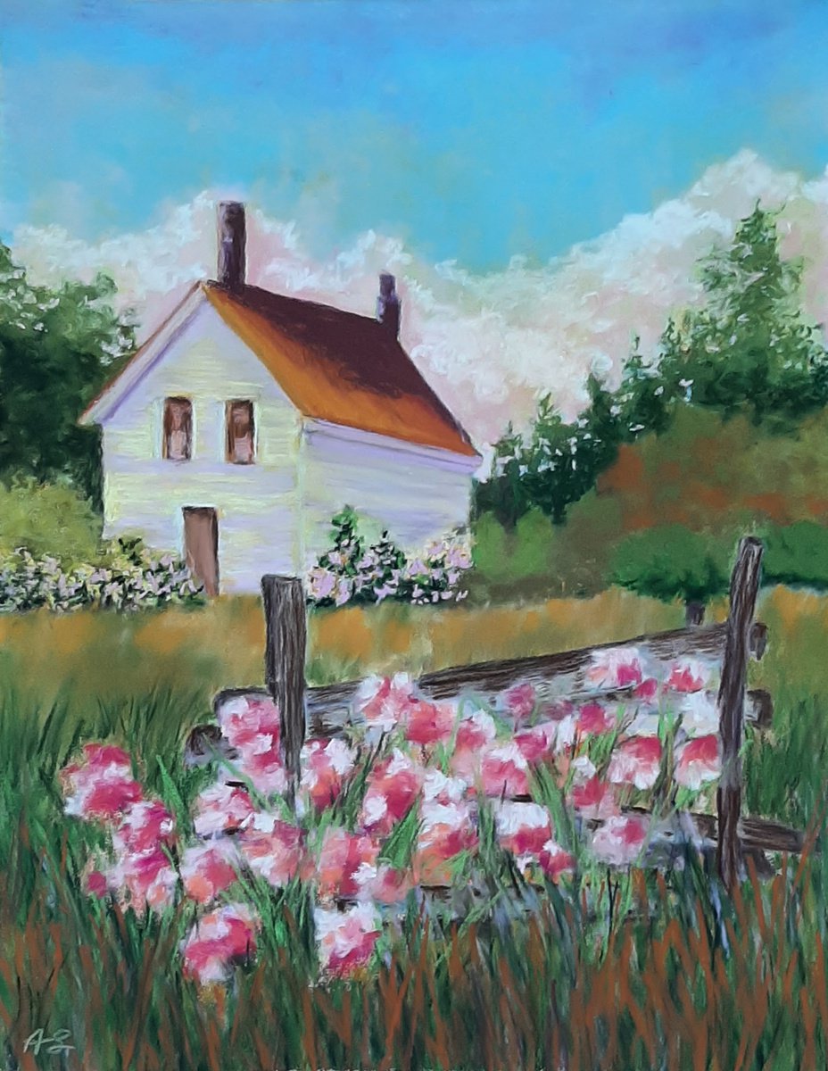 Impressionistic Landscape Pastel Drawing By Anne Shaughnessy, 12 X 15, Country Vibes, Original Artwork