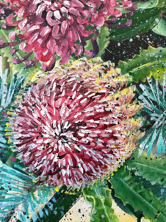 Joyous Heart Forever Love – Waratah, Firewood Banksia, White Protea and Pine