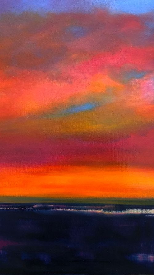 View From the Tracks...original painting oil on canvas sunset by Faith Patterson