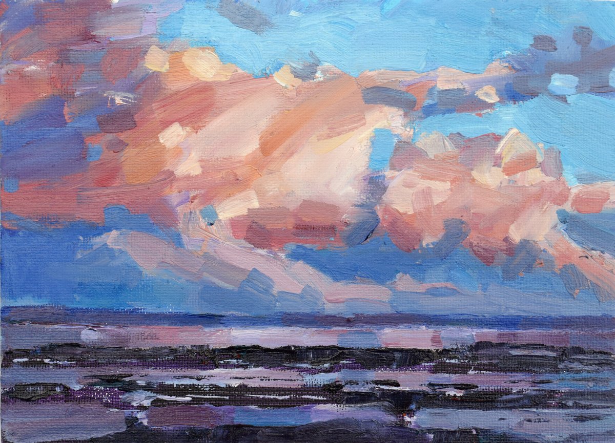 Devon beach sunset by Goran igoli? Watercolors