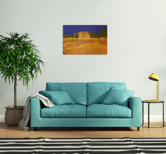 GOLDEN EVENING - LARGE ABSTRACT AMSTERDAM CITYSCAPE AND CANAL REFLECTIONS; GIFT IDEAS; HOME, OFFICE DECOR