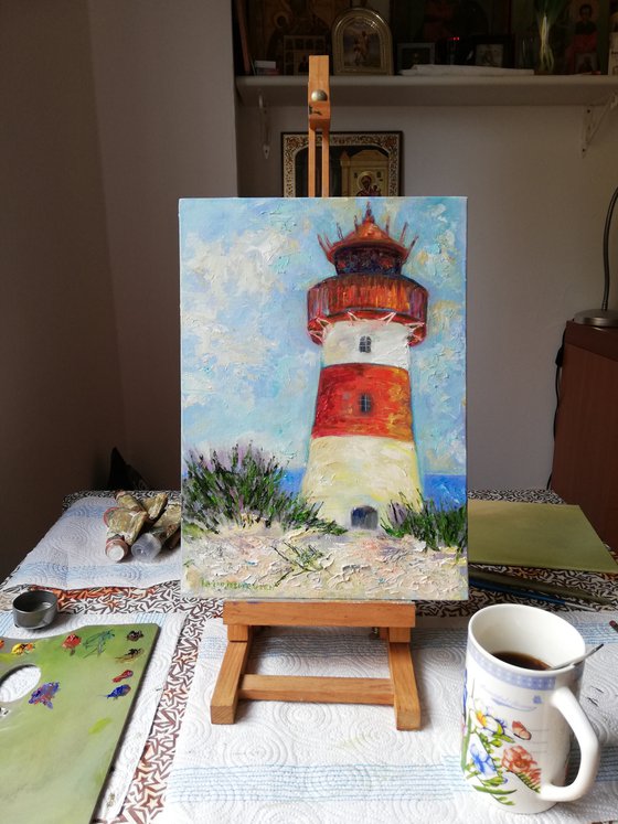 "The Red Lighthouse" - Original Oil Painting 25x35cm