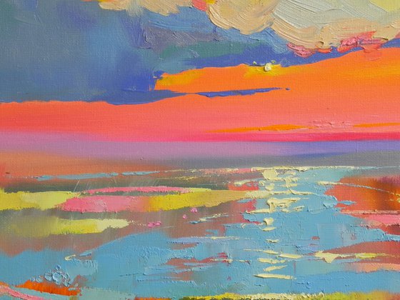 "Bright Horizon" Original painting Oil on canvas Abstract landscape (2021).